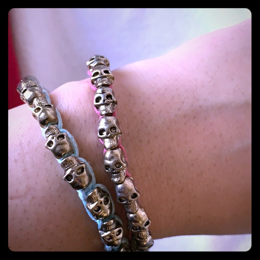 Blue and pink skull bracelets